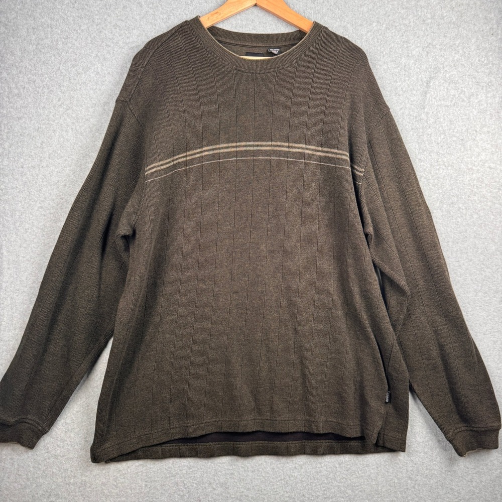 Arrow Sweater Mens XL Brown 100% Cotton Ribbed Crewneck Chest Stripe Y2K Vintage